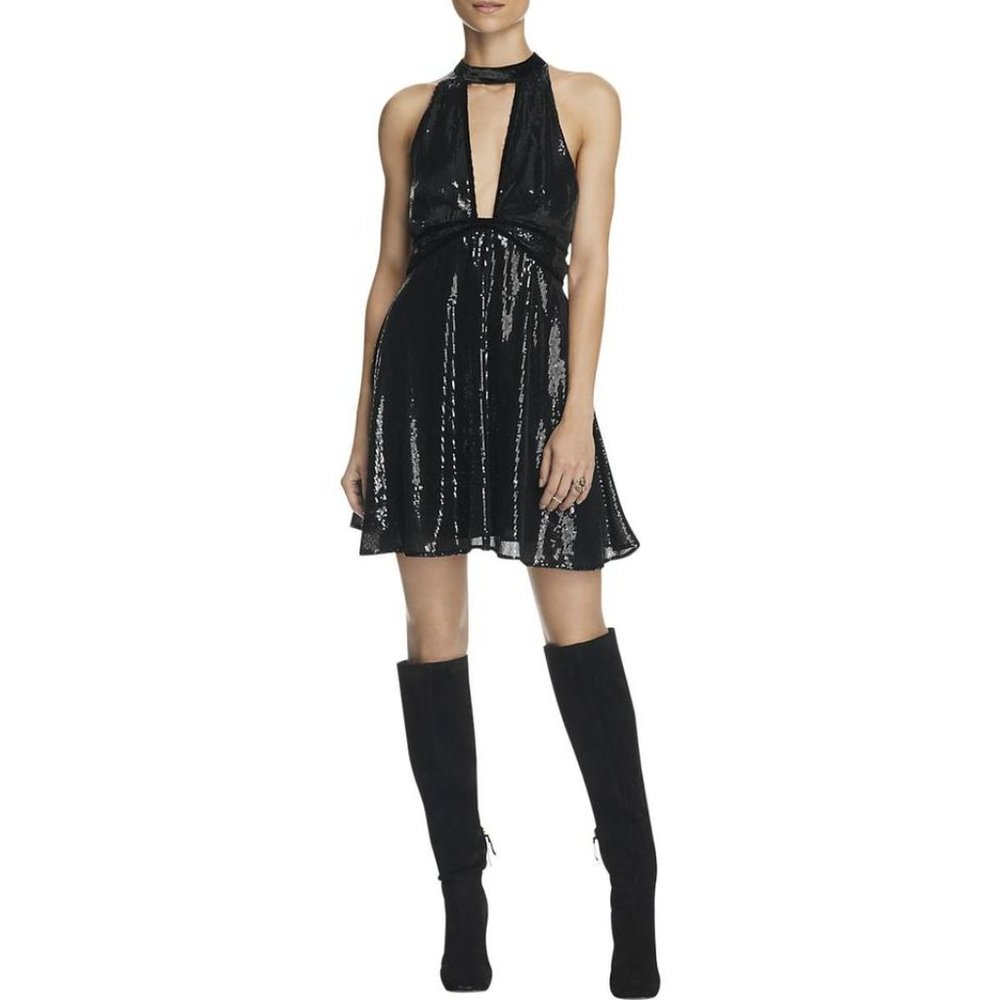 FREE-PEOPLE Film Noir Sequin Mini Dress